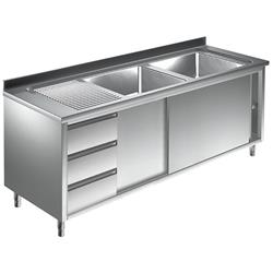 Roestvrijstalen spoelkast 160 x 70 x 85 cm, 2 spoelbakken
