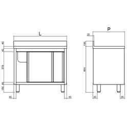 Roestvrijstalen spoelkast 160 x 70 x 85 cm, 2 spoelbakken