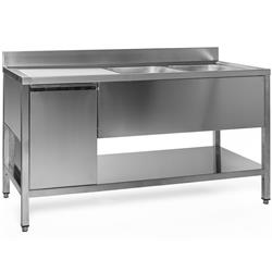 Spoelkast Roestvrij Staal 180 x 60 x 85 cm met Afvalbak, 2 Bakken