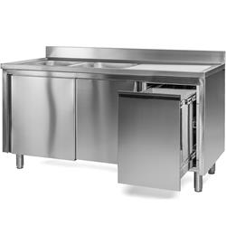 RVS Spoeltafel 200 x 60 x 85 cm met Afvalcontainer, 2 Bakken