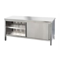 Edelstahl Arbeitsschrank mit Schiebetüren 260 x 70 cm, Spanplatte unterfüttert