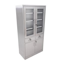 Edelstahlschrank mit Glastüren, Schubladen + Unterschrank, 90 x 180 cm