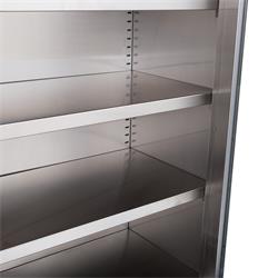 Edelstahlschrank mit Glastüren, Schubladen + Unterschrank, 90 x 180 cm