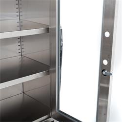 Edelstahlschrank mit Glastüren, Schubladen + Unterschrank, 90 x 180 cm