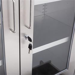 Edelstahlschrank mit Glastüren, Schubladen + Unterschrank, 90 x 180 cm