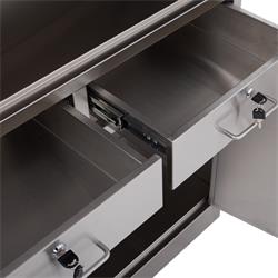 Edelstahlschrank mit Glastüren, Schubladen + Unterschrank, 90 x 180 cm