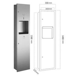 Papierhandtuchspender mit integriertem Papierkorb, 1400 x 330 mm