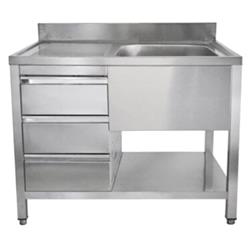 Spültisch 1200x600x850mm, Becken rechts oder links, 3 Schubladen