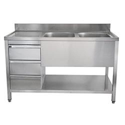 Spültisch 1400x600x850mm, 2  Becken rechts oder links, 3 Schubladen