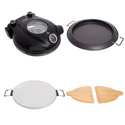 Pizzaofen Set schwarz mit Steinplatte, Pfanne und 2 Bambusschaufeln