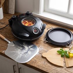 Pizzaofen Set schwarz mit Steinplatte, Pfanne und 2 Bambusschaufeln