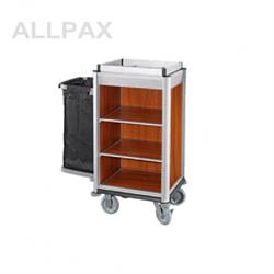 Wäschesammelwagen Alu, dunkles Holz