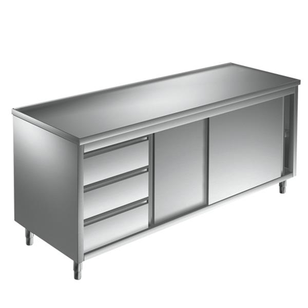 Edelstahlschrank mit Schiebetüren 200 x 60 cm, 3 Schubladen