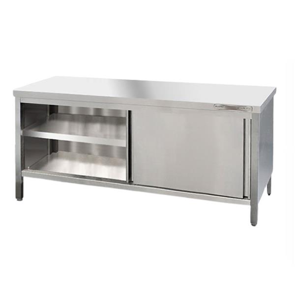 Edelstahl Arbeitsschrank mit Schiebetüren 290 x 70 cm