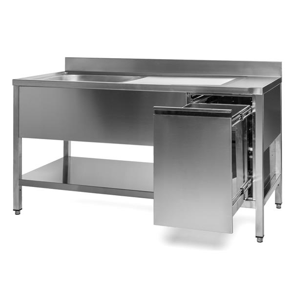 Spültisch 1200x600x850mm, Becken rechts, links, Abfallbeh.