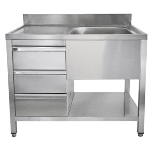 Spültisch 1400x600x850mm,  Becken rechts oder links, 3 Schubladen