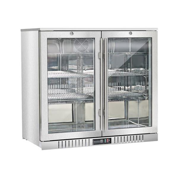 Bar Display Cooler, 2 Glastüren, 198 Liter, Edelstahl