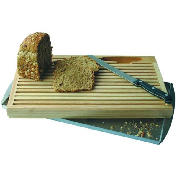 Brotschneidebrett mit Edelstahlschale, 47x25,5 cm