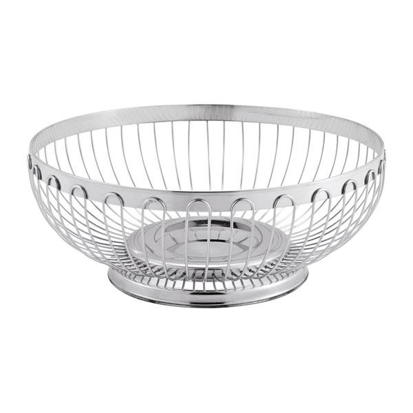 Tischkorb aus Chromnickelstahl auf Fuß, rund