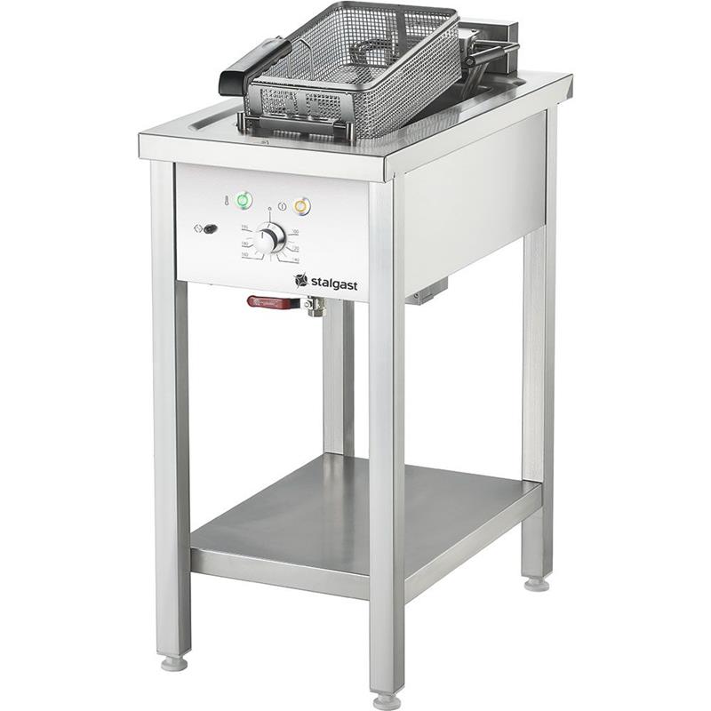 Elektro-Fritteuse Standgerät Edelstahl 10?L 400x700x850?mm 9?kW mit Ablassventil