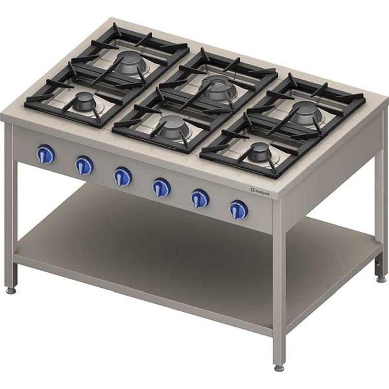 Gasherd Serie 900, 6 Brenner, 36,5 kW, Edelstahl, G20 Erdgas, 1300x900 mm
