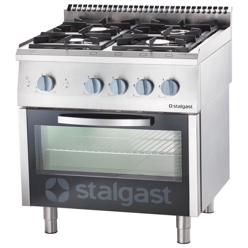 Gasherd 4 Brenner mit GN 2/1 Gasbackofen, 800 mm, 29 kW, Edelstahl – Serie 700 ND