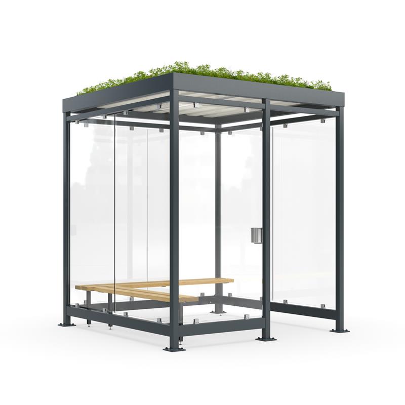 Raucherunterstand Set Black Edition, 2165 x 2165 x 2510 mm, mit Grünbedachung