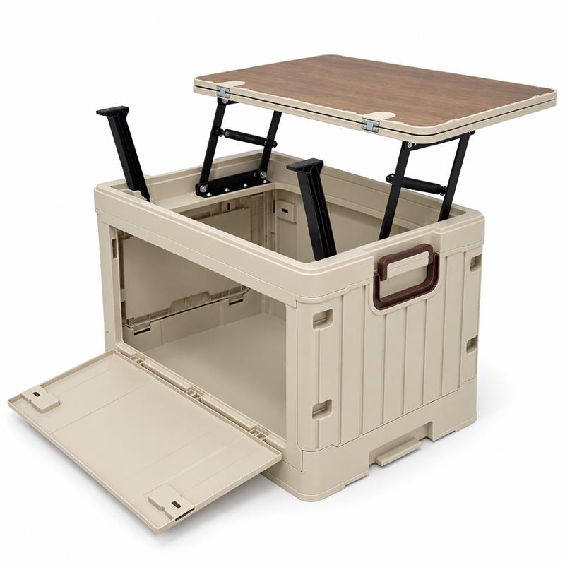 Campingbox faltbar ausziehbarer Klapptisch, beige – 45 l