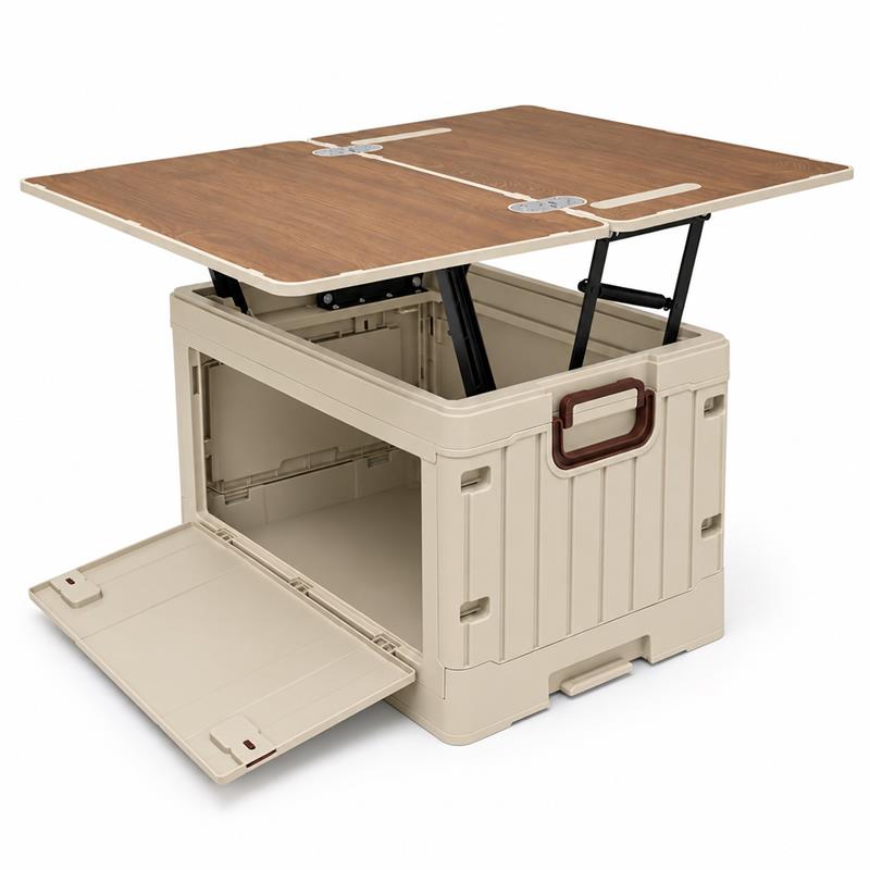Campingbox faltbar ausziehbarer Klapptisch, beige – 45 l
