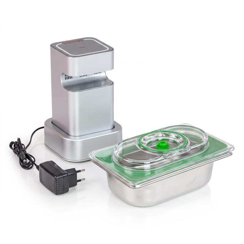Vakuumpumpe elektrisch Set GN 1/9 mit Deckel und Edelstahlbehälter